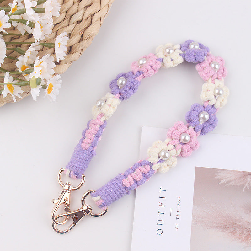 Wholesale Creative hand-woven daisy pearl water cup cup sleeve cup rope